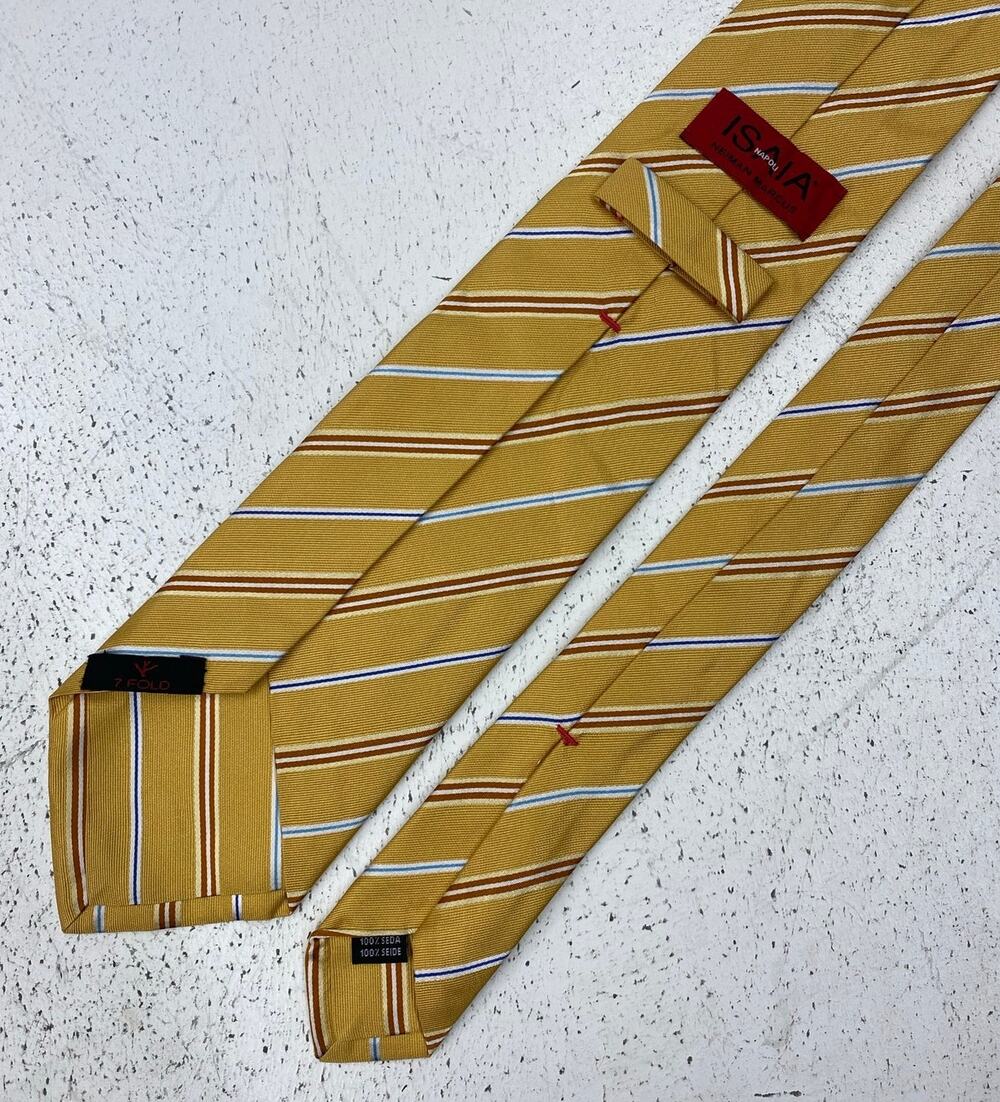 Men ISAIA Napoli Italy Neiman Marcus 7-Fold silk stripe neck tie